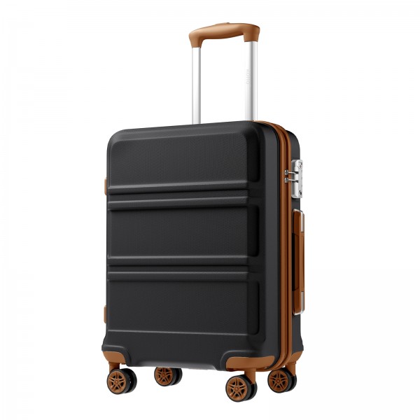 KSK2581 - Kono 20 Inch ABS+PC Hard Shell Cabin Suitcase, TSA Lock YKK Zipper 360° TPE Spinner Wheels Carry On Luggage - Black And Brown