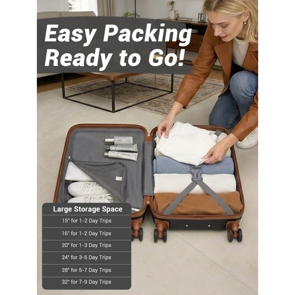 KSK2581 - Kono 24 Inch ABS+PC Hard Shell Suitcase, TSA Lock YKK Zipper 360° Spinner Wheels Medium Checked Luggage - Black And Brown