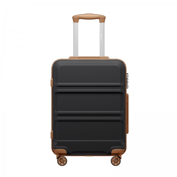 KSK2581 - Kono 20 Inch ABS+PC Hard Shell Cabin Suitcase, TSA Lock YKK Zipper 360° TPE Spinner Wheels Carry On Luggage - Black And Brown