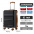 KSK2581 - Kono 20 Inch ABS+PC Hard Shell Cabin Suitcase, TSA Lock YKK Zipper 360° TPE Spinner Wheels Carry On Luggage - Black And Brown