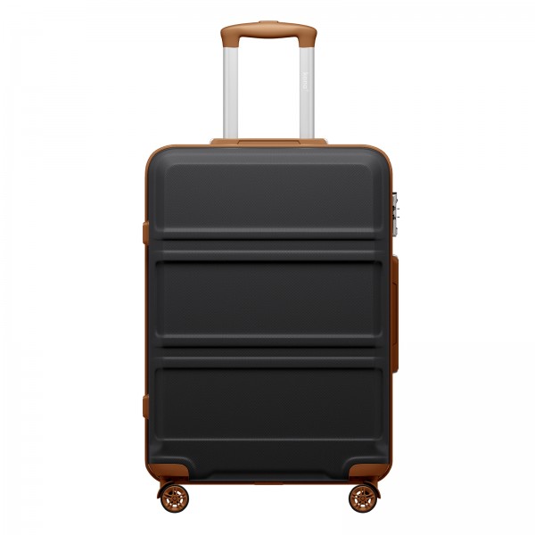 KSK2581 - Kono 24 Inch ABS+PC Hard Shell Suitcase, TSA Lock YKK Zipper 360° Spinner Wheels Medium Checked Luggage - Black And Brown