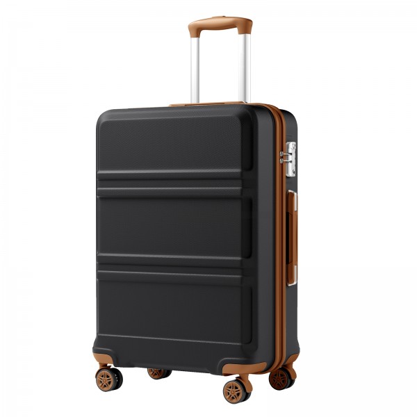 KSK2581 - Kono 24 Inch ABS+PC Hard Shell Suitcase, TSA Lock YKK Zipper 360° Spinner Wheels Medium Checked Luggage - Black And Brown