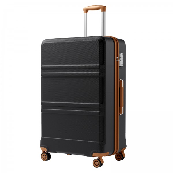 KSK2581 - Kono 28 Inch Large Capacity ABS+PC Hard Shell Suitcase, TSA Lock YKK Zipper 360° Silent Spinner Wheels Luggage - Black And Brown