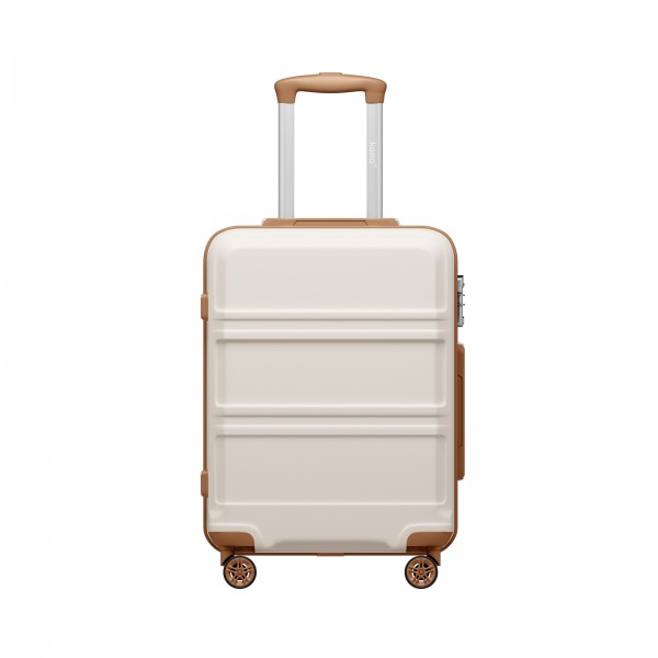 KSK2581 - Kono 20 Inch ABS+PC Hard Shell Cabin Suitcase, TSA Lock YKK Zipper 360° TPE Spinner Wheels Carry On Luggage - Cream And Brown