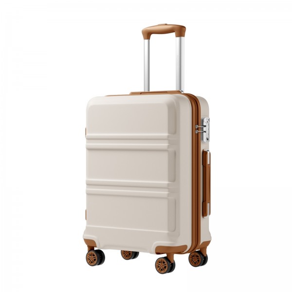 KSK2581 - Kono 20 Inch ABS+PC Hard Shell Cabin Suitcase, TSA Lock YKK Zipper 360° TPE Spinner Wheels Carry On Luggage - Cream And Brown
