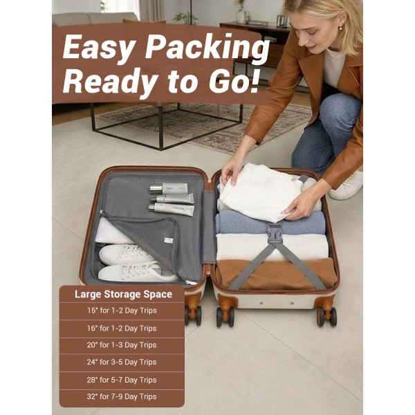 KSK2581 - Kono 24 Inch ABS+PC Hard Shell Suitcase, TSA Lock YKK Zipper 360° Spinner Wheels Medium Checked Luggage - Cream And Brown