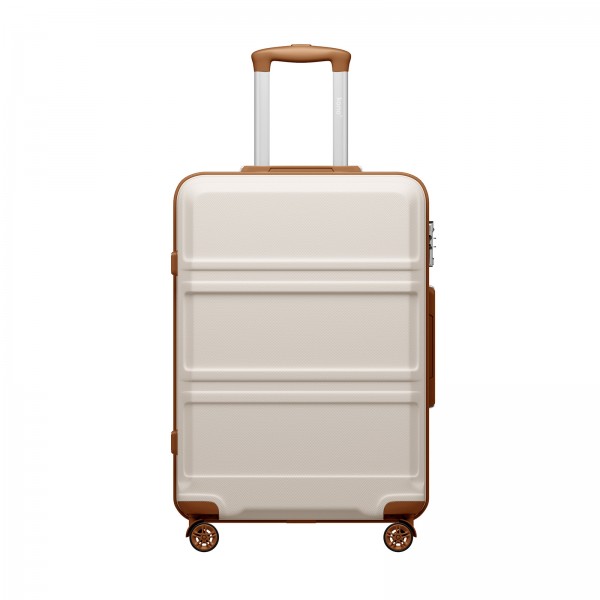 KSK2581 - Kono 24 Inch ABS+PC Hard Shell Suitcase, TSA Lock YKK Zipper 360° Spinner Wheels Medium Checked Luggage - Cream And Brown