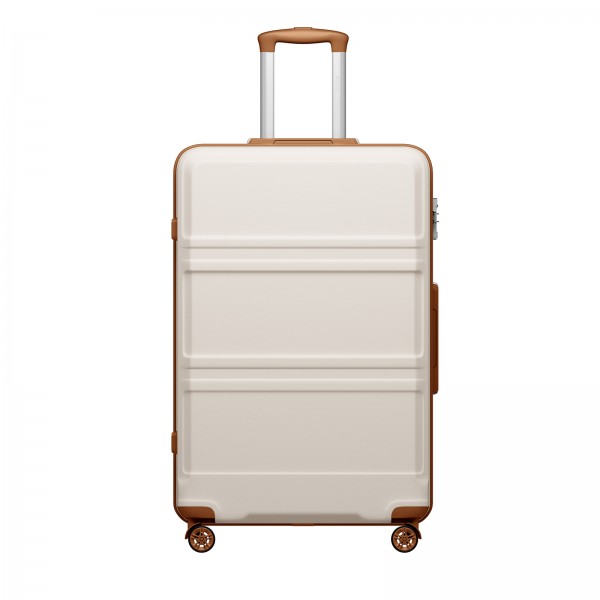 KSK2581 - Kono 28 Inch Large Capacity ABS+PC Hard Shell Suitcase, TSA Lock YKK Zipper 360° Silent Spinner Wheels Luggage - Cream And Brown