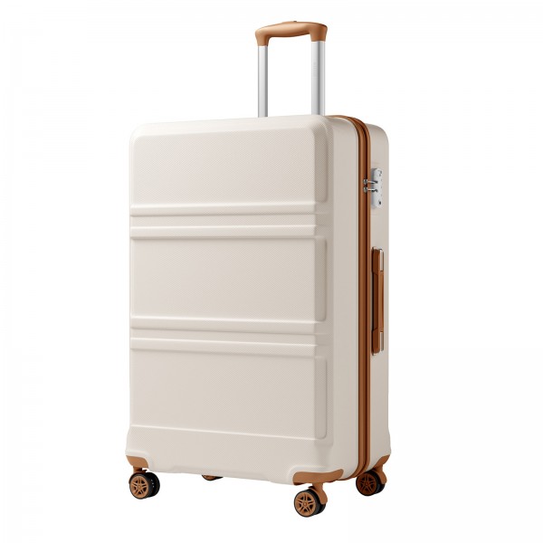 KSK2581 - Kono 28 Inch Large Capacity ABS+PC Hard Shell Suitcase, TSA Lock YKK Zipper 360° Silent Spinner Wheels Luggage - Cream And Brown