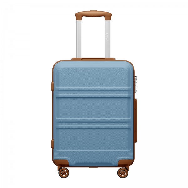 KSK2581 - Kono 20‑Zoll‑Hartschalen‑Kabinenkoffer aus ABS+PC, TSA‑Schloss, YKK‑Reißverschluss, 360° TPE‑Leichtlaufrollen Handgepäck – Graublau und Braun