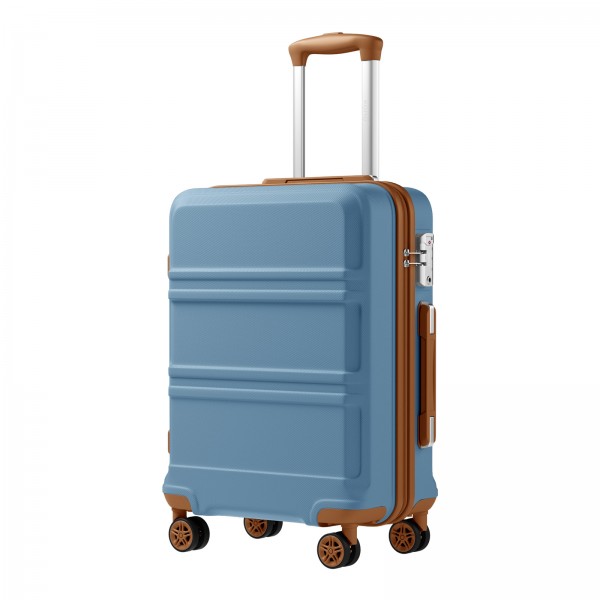 KSK2581 - Kono 20‑Zoll‑Hartschalen‑Kabinenkoffer aus ABS+PC, TSA‑Schloss, YKK‑Reißverschluss, 360° TPE‑Leichtlaufrollen Handgepäck – Graublau und Braun