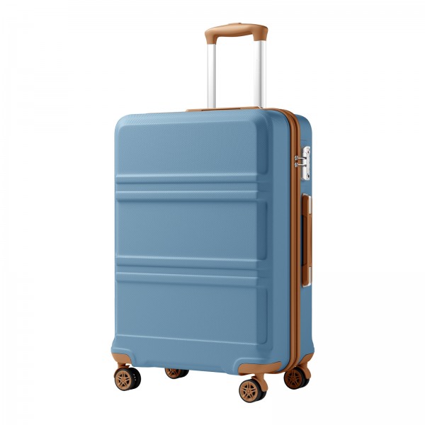 KSK2581 - Kono 24‑Zoll‑Hartschalenkoffer aus ABS+PC, TSA‑Schloss, YKK‑Reißverschluss, 360°‑Drehrollen, mittlerer Aufgabe‑Koffer ‑ Graublau und Braun