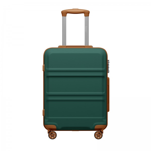 KSK2581 - Kono 20 Inch ABS+PC Hard Shell Cabin Suitcase, TSA Lock YKK Zipper 360° TPE Spinner Wheels Carry On Luggage - Green And Brown