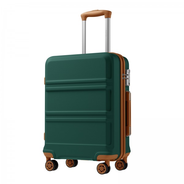 KSK2581 - Kono 20 Inch ABS+PC Hard Shell Cabin Suitcase, TSA Lock YKK Zipper 360° TPE Spinner Wheels Carry On Luggage - Green And Brown