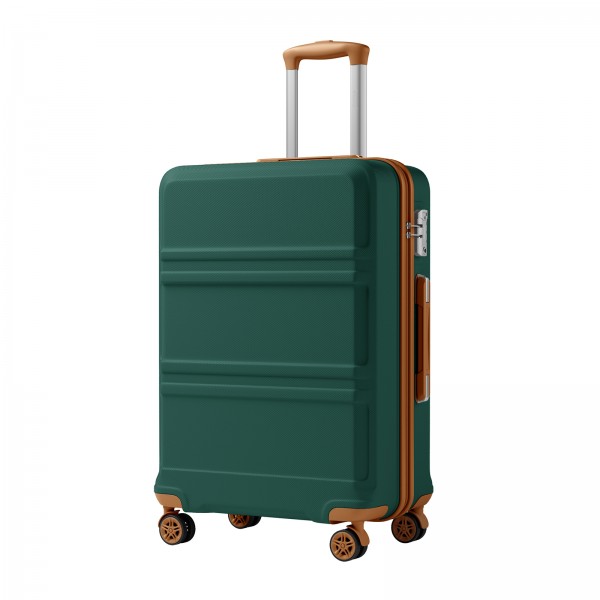 KSK2581 - Kono 24 Inch ABS+PC Hard Shell Suitcase, TSA Lock YKK Zipper 360° Spinner Wheels Medium Checked Luggage - Green And Brown
