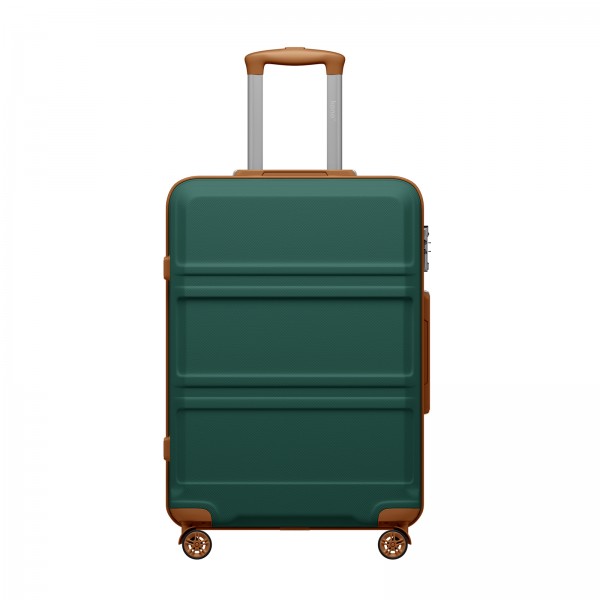 KSK2581 - Kono 24 Inch ABS+PC Hard Shell Suitcase, TSA Lock YKK Zipper 360° Spinner Wheels Medium Checked Luggage - Green And Brown