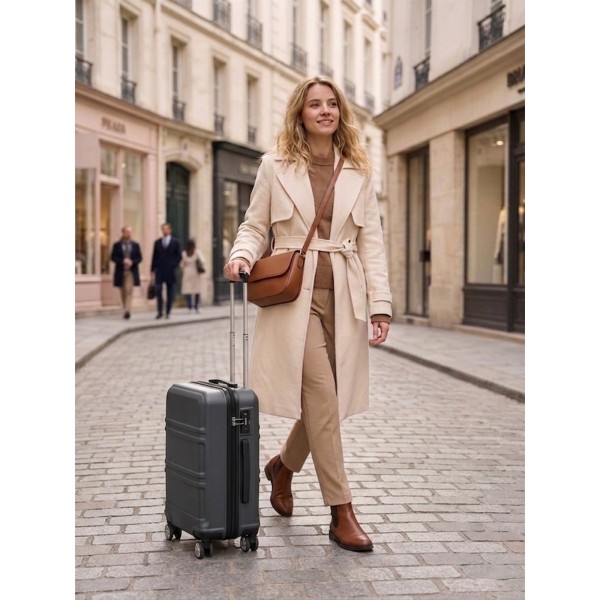 KSK2581 - Kono 24 Inch ABS+PC Hard Shell Suitcase, TSA Lock YKK Zipper 360° Spinner Wheels Medium Checked Luggage - Grey And Black