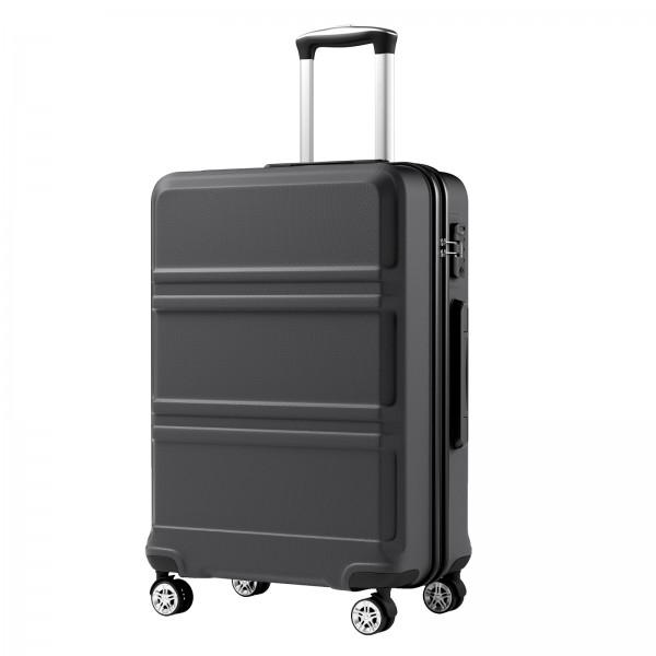 KSK2581 - Kono 24 Inch ABS+PC Hard Shell Suitcase, TSA Lock YKK Zipper 360° Spinner Wheels Medium Checked Luggage - Grey And Black