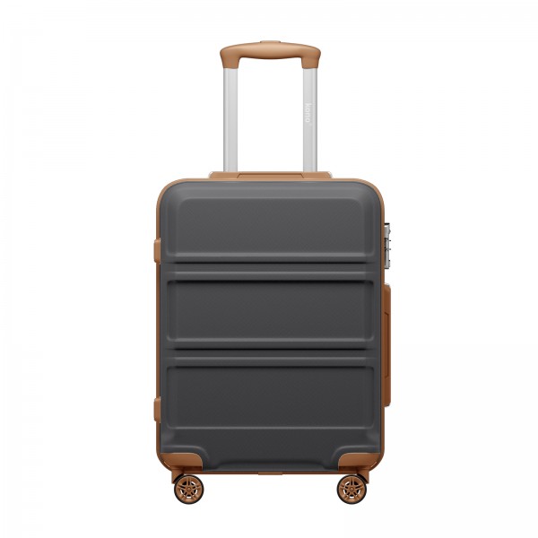 KSK2581 - Kono 20 Inch ABS+PC Hard Shell Cabin Suitcase, TSA Lock YKK Zipper 360° TPE Spinner Wheels Carry On Luggage - Grey And Brown