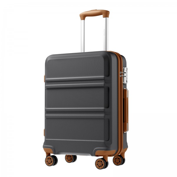 KSK2581 - Kono 20 Inch ABS+PC Hard Shell Cabin Suitcase, TSA Lock YKK Zipper 360° TPE Spinner Wheels Carry On Luggage - Grey And Brown