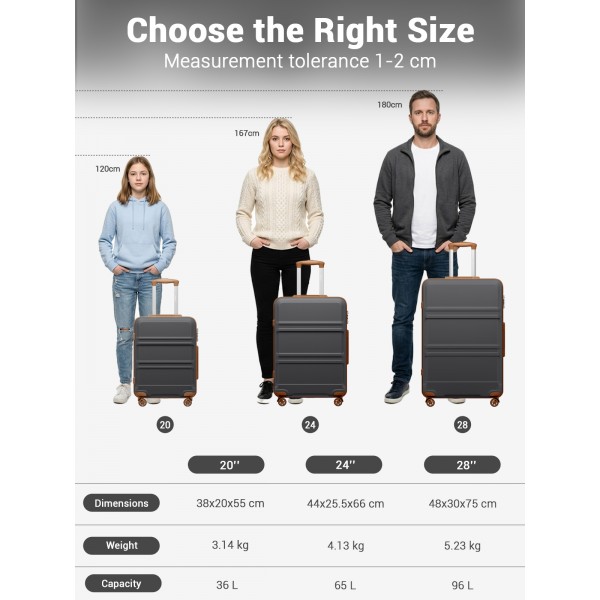 KSK2581 - Kono 24 Inch ABS+PC Hard Shell Suitcase, TSA Lock YKK Zipper 360° Spinner Wheels Medium Checked Luggage - Grey And Brown