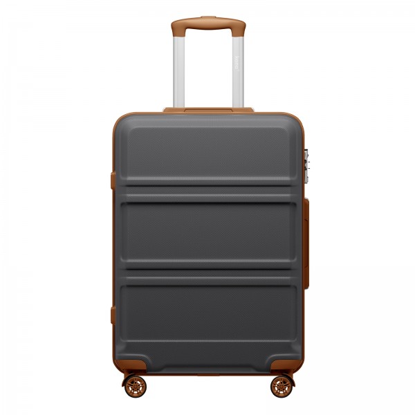 KSK2581 - Kono 24 Inch ABS+PC Hard Shell Suitcase, TSA Lock YKK Zipper 360° Spinner Wheels Medium Checked Luggage - Grey And Brown