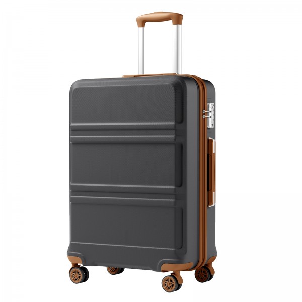 KSK2581 - Kono 24 Inch ABS+PC Hard Shell Suitcase, TSA Lock YKK Zipper 360° Spinner Wheels Medium Checked Luggage - Grey And Brown