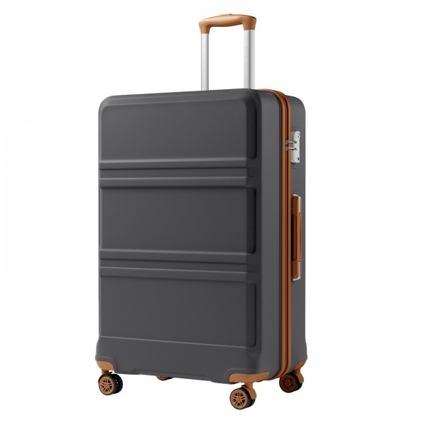 KSK2581 - Kono 28 Inch Large Capacity ABS+PC Hard Shell Suitcase, TSA Lock YKK Zipper 360° Silent Spinner Wheels Luggage - Grey And Brown