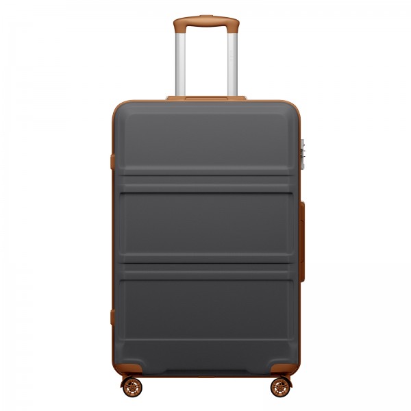 KSK2581 - Kono 28 Inch Large Capacity ABS+PC Hard Shell Suitcase, TSA Lock YKK Zipper 360° Silent Spinner Wheels Luggage - Grey And Brown