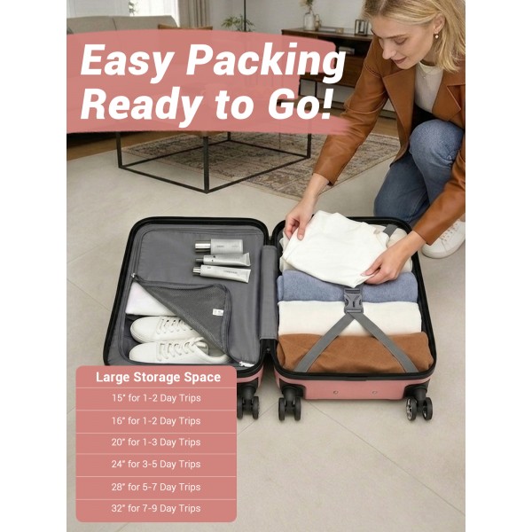 KSK2581 - Kono 24 Inch ABS+PC Hard Shell Suitcase, TSA Lock YKK Zipper 360° Spinner Wheels Medium Checked Luggage - Nude And Black