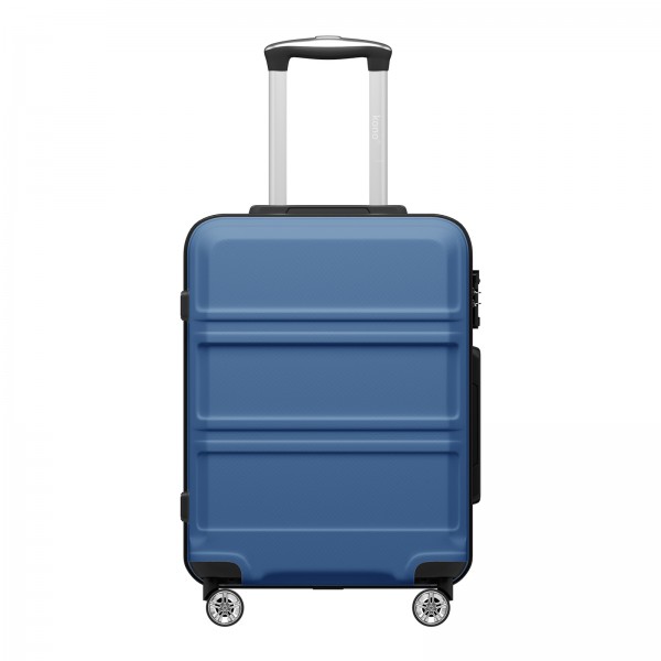 KSK2581 - Kono 20 Inch ABS+PC Hard Shell Cabin Suitcase, TSA Lock YKK Zipper 360° TPE Spinner Wheels Carry On Luggage - Navy And Black