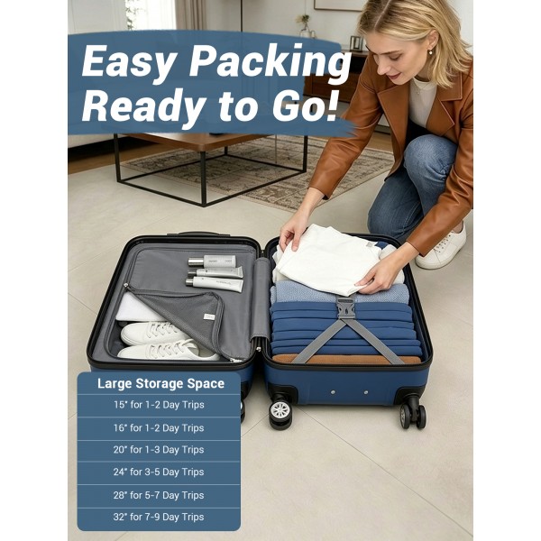 KSK2581 - Kono 28 Inch Large Capacity ABS+PC Hard Shell Suitcase, TSA Lock YKK Zipper 360° Silent Spinner Wheels Luggage - Navy And Black
