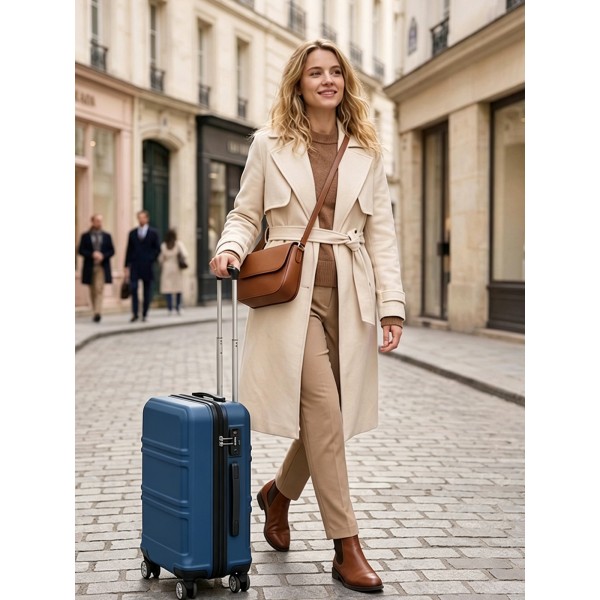 KSK2581 - Kono 28 Inch Large Capacity ABS+PC Hard Shell Suitcase, TSA Lock YKK Zipper 360° Silent Spinner Wheels Luggage - Navy And Black