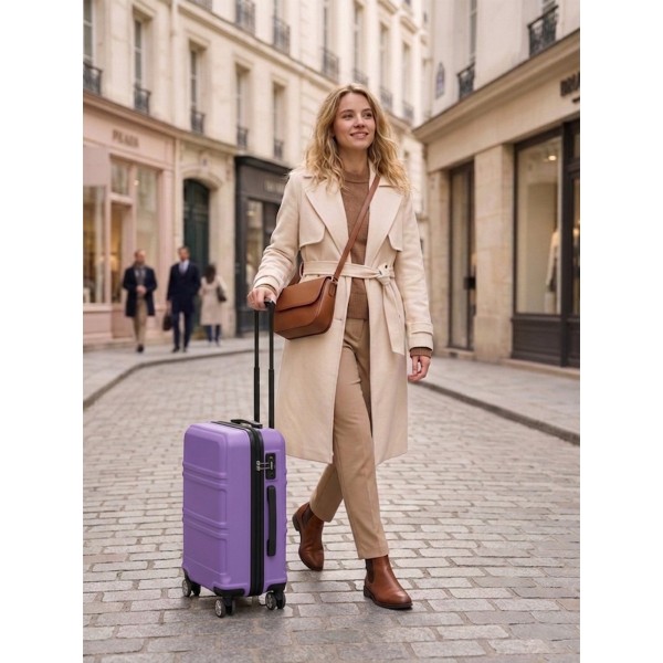 KSK2581 - Kono 24 Inch ABS+PC Hard Shell Suitcase, TSA Lock YKK Zipper 360° Spinner Wheels Medium Checked Luggage - Purple And Black