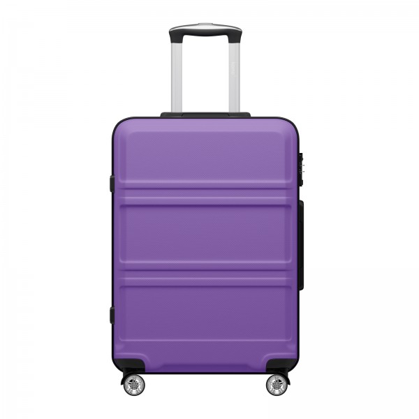KSK2581 - Kono 24 Inch ABS+PC Hard Shell Suitcase, TSA Lock YKK Zipper 360° Spinner Wheels Medium Checked Luggage - Purple And Black