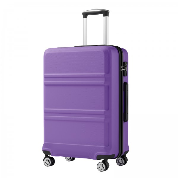 KSK2581 - Kono 24 Inch ABS+PC Hard Shell Suitcase, TSA Lock YKK Zipper 360° Spinner Wheels Medium Checked Luggage - Purple And Black