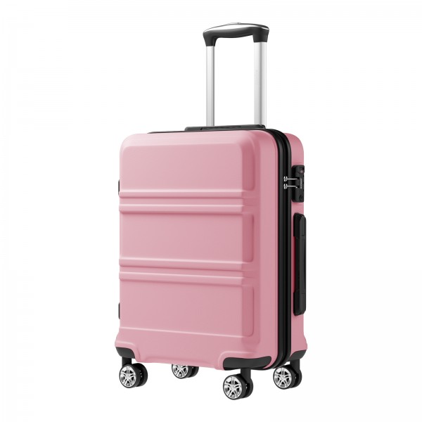 KSK2581 - Kono 20 Inch ABS+PC Hard Shell Cabin Suitcase, TSA Lock YKK Zipper 360° TPE Spinner Wheels Carry On Luggage - Pink And Black