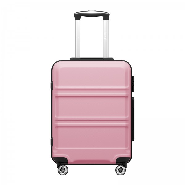 KSK2581 - Kono 20 Inch ABS+PC Hard Shell Cabin Suitcase, TSA Lock YKK Zipper 360° TPE Spinner Wheels Carry On Luggage - Pink And Black