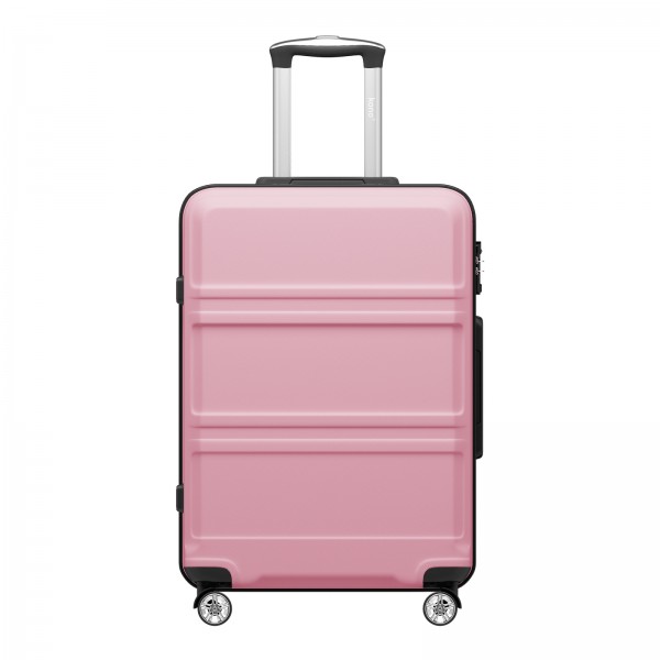 KSK2581 - Kono 24 Inch ABS+PC Hard Shell Suitcase, TSA Lock YKK Zipper 360° Spinner Wheels Medium Checked Luggage - Pink And Black