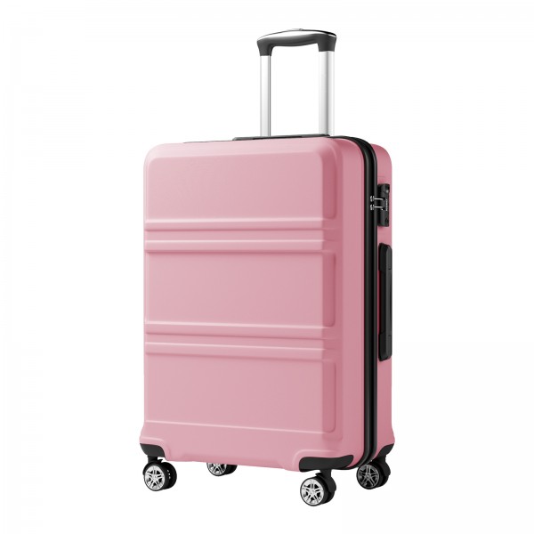 KSK2581 - Kono 24 Inch ABS+PC Hard Shell Suitcase, TSA Lock YKK Zipper 360° Spinner Wheels Medium Checked Luggage - Pink And Black