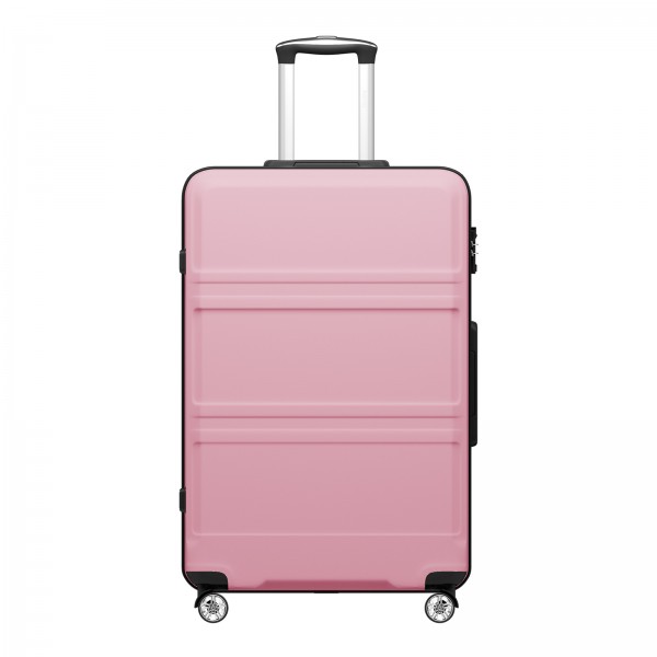 KSK2581 - Kono 28 Inch Large Capacity ABS+PC Hard Shell Suitcase, TSA Lock YKK Zipper 360° Silent Spinner Wheels Luggage - Pink And Black
