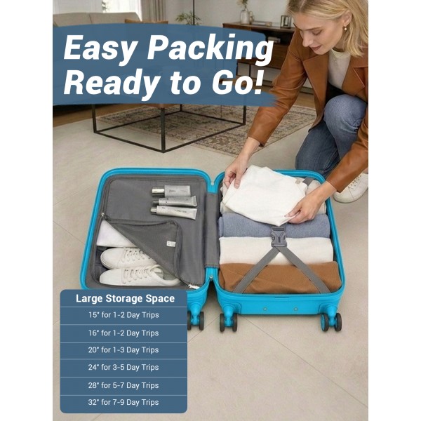 KSK2581 - Kono 24‑Zoll‑Hartschalenkoffer aus ABS+PC, TSA‑Schloss, YKK‑Reißverschluss, 360°‑Drehrollen, mittlerer Aufgabe‑Koffer ‑ Rotkehlchen‑Eiblau