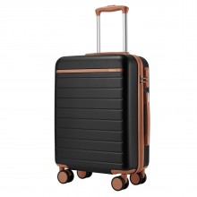 KSK2584 - Kono Scratch-Resistant 20-Inch Hard Shell Cabin Suitcase with Horizontal Stripe Design, Brown Accents & Spinner Wheels - Black and Brown