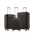 KSK2584 - Kono Scratch-Resistant 3-Piece Hard Shell Luggage Set with Horizontal Stripe Design, Brown Accents & Spinner Wheels - Black and Brown