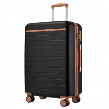 KSK2584 - Kono Scratch-Resistant 24-Inch Hard Shell Medium Check-In Suitcase with Horizontal Stripe Design, Brown Accents & Spinner Wheels - Black and Brown