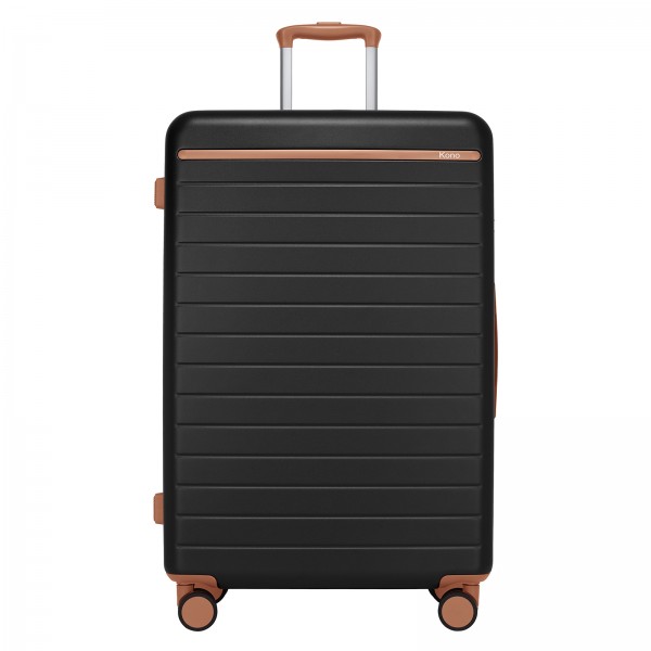 KSK2584 - Kono Kratzerresistente 28-Zoll Hartschalenreisetasche mit horizontalem Streifendesign, braunen Akzenten und Spinner-Rädern - Schwarz und Braun