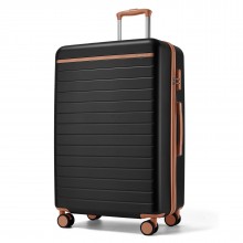KSK2584 - Kono Scratch-Resistant 28-Inch Large Hard Shell Suitcase with Horizontal Stripe Design, Brown Accents & Spinner Wheels - Black and Brown
