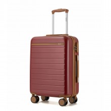 KSK2584 - Kono Scratch-Resistant 20-Inch Hard Shell Cabin Suitcase with Horizontal Stripe Design, Brown Accents & Spinner Wheels - Burgundy And Brown