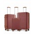KSK2584 - Kono 3-teiliges Hard-Shell Gepäckset mit horizontalem Streifenmuster, braunen Akzenten und Spinner-Rädern - Burgund und Braun