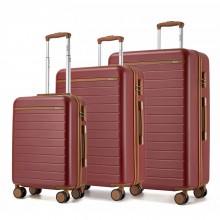KSK2584 - Kono Scratch-Resistant 3-Piece Hard Shell Luggage Set with Horizontal Stripe Design, Brown Accents & Spinner Wheels - Burgundy And Brown